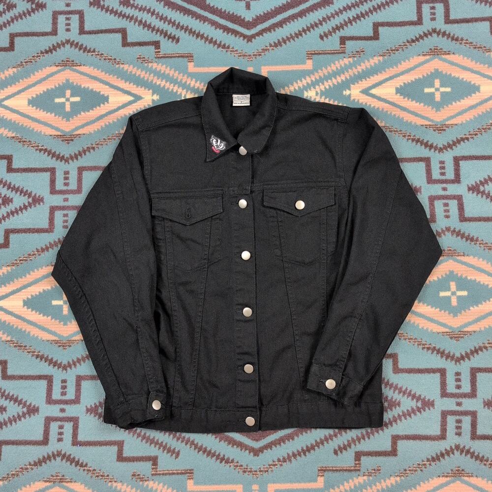 VTG University of Wisconsin Bucky Badger Cotton Denim Black Jean Jacket Small
